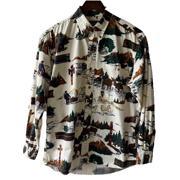 Vintage Chaps Ralph Lauren Men’s M Button Down Shirt Scenic Wilderness All Over - Picture 4 of 15